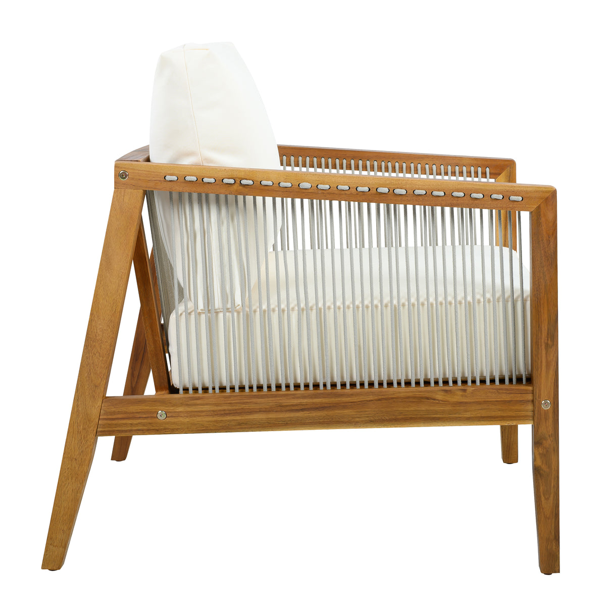 Outdoor Club Chair (Set of 1) - Acacia Wood Frame with Rope Back