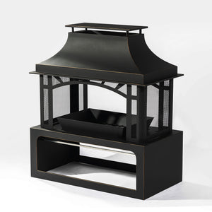 Fireplace, 50000 Btu Fire Pit, Wood Burning Chimney For Outside - Black