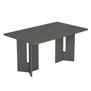 Dining Table Set With 6 Upholstered Chairs, Rectangular Table With Cutout Legs