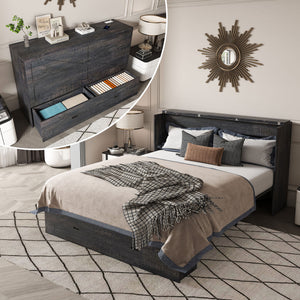 Full Murphy Bed With Storage Drawers, Charging Station, Foldable Panels, And Silent Swivel Wheels