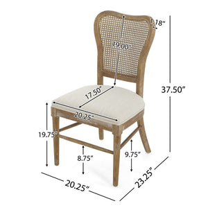 Classic Retro Dining Chair (Set of 2) With Rattan Backrest - Dark Brown / Beige