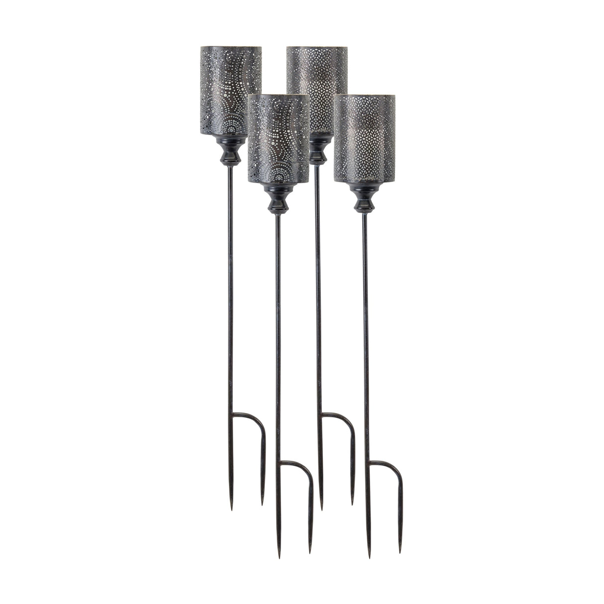 Black-Punched-Metal-Candle-Holder-Garden-Stake-(Set-of-4)-Garden-Decor