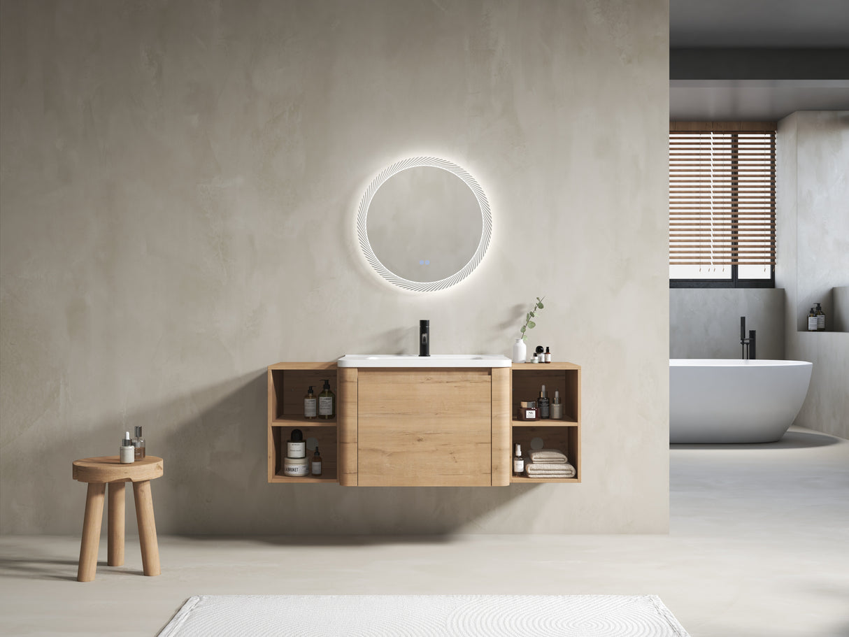 52" Wall-Mounted Bathroom Vanity with Ceramic Sink
