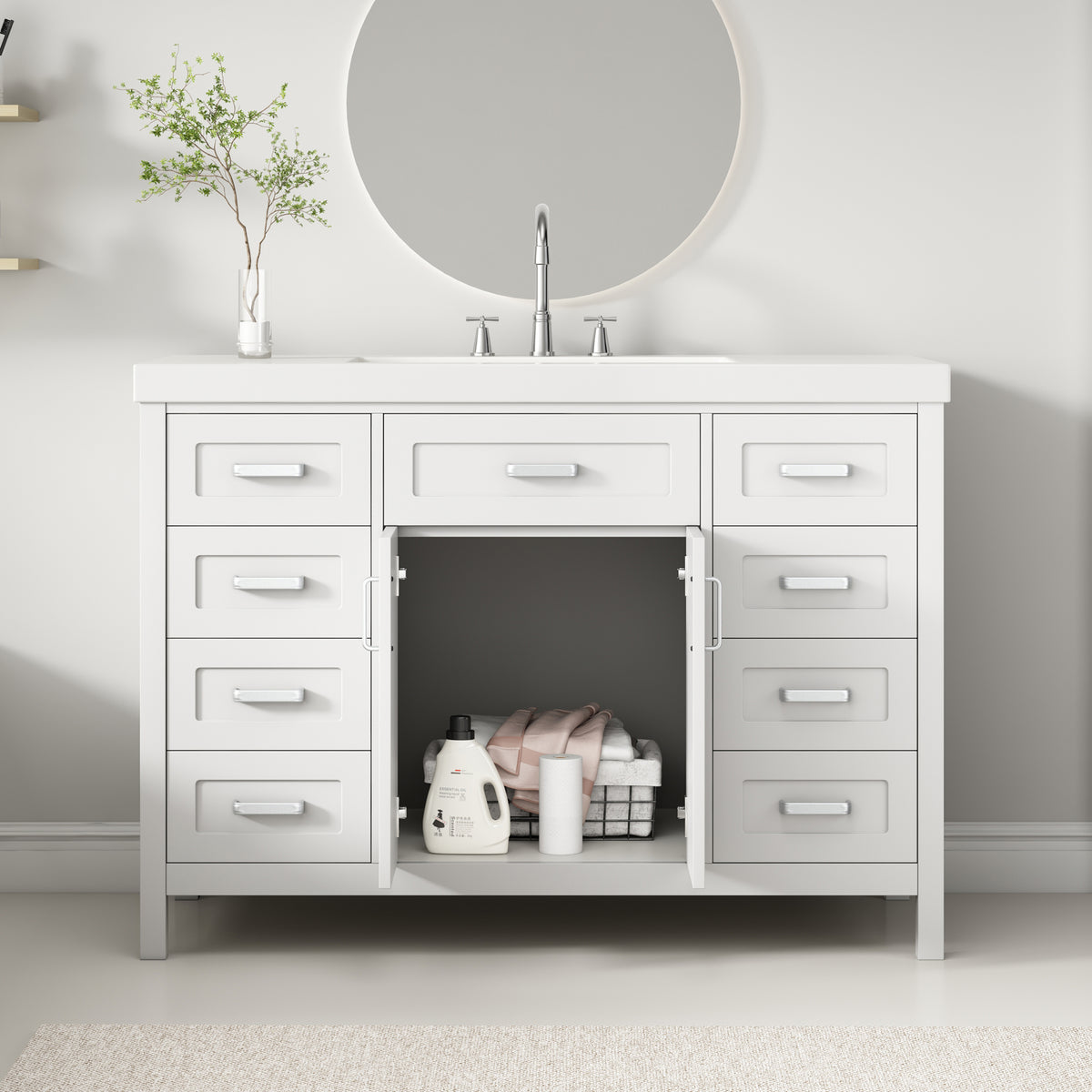 48" Bathroom Vanity with Sink, 2 Doors and 8 Drawers
