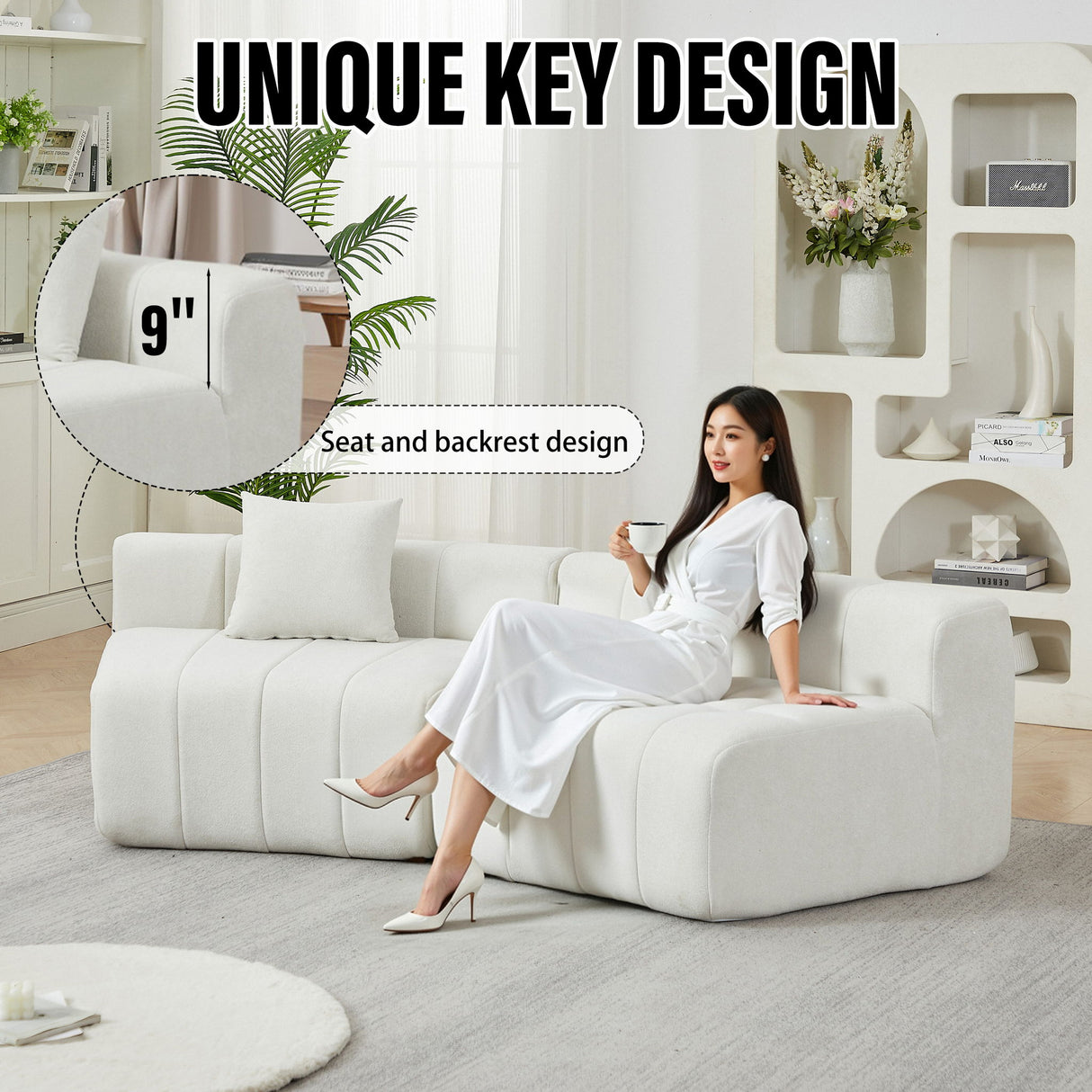 Modular Sectional Sofa With 2 Pillows, Symmetrical Design