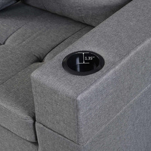 Modern Sectional Sofa Set With L Shape Chaise Lounge, Cup Holder, 4 Seat - Gray