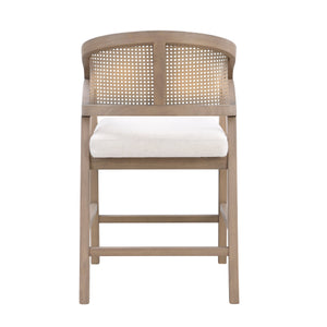Wooden Frame Counter Stool with Rattan Back - Set of 2