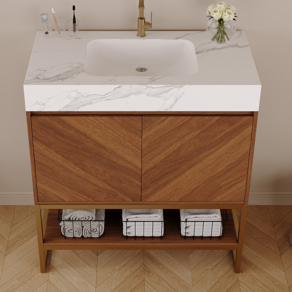 29.9" Modern Free-standing Bathroom Vanity with Ceramic Sink