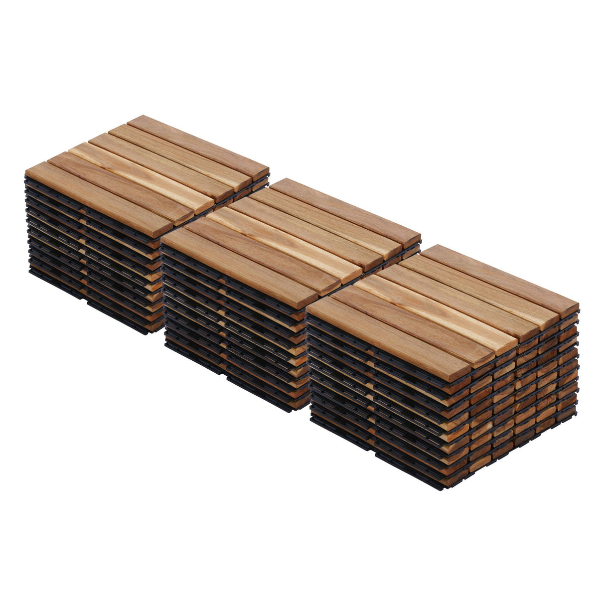 Interlocking Deck Tiles Striped Pattern Waterproof Brown
