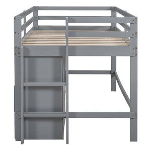 Loft Bed With 4 Drawers, Underneath Cabinet And Shelves