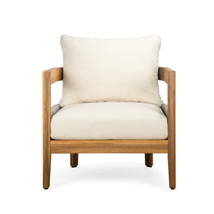 Porto Outdoor Club Chair and Concrete Travertine Side Table, Teak+Beige