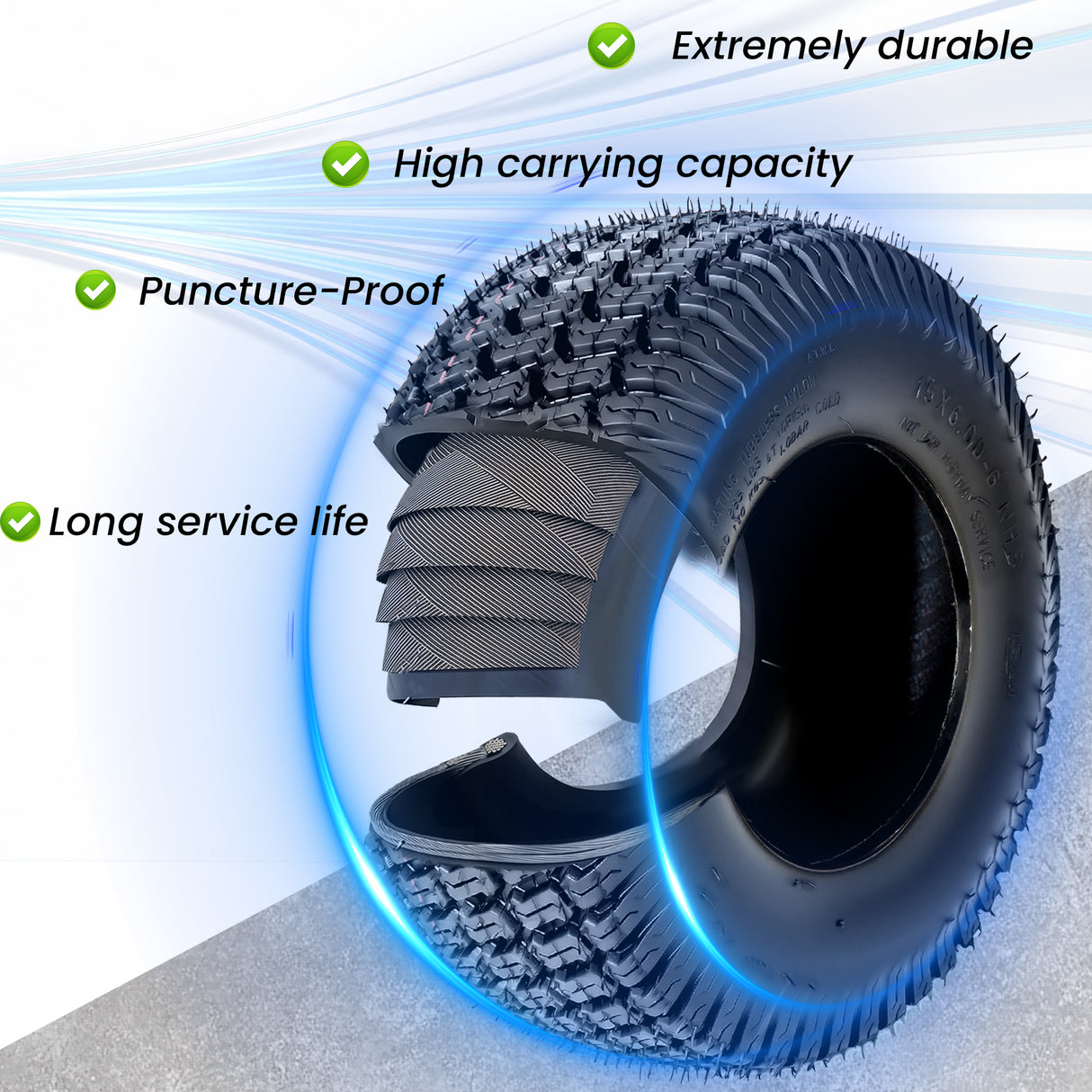 Set of 2 15x6.00-6 Lawn Mower Tires