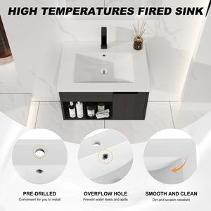 Wall Mounted Floating Bathroom Vanity With Open Shelf & Soft Close Door