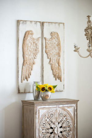 Feather Wing Wall Panels With Distressed, Rectangle Hanging Wall Art (Set of 2) - Multicolor
