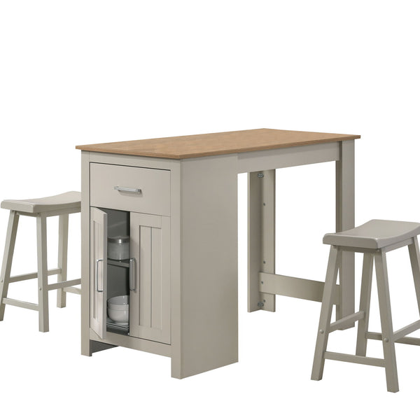 Alonzo - Small Space Counter Height Dining Table With Cabinet, Drawer, And 2 Ergonomic Counter Stools (Set of 3)