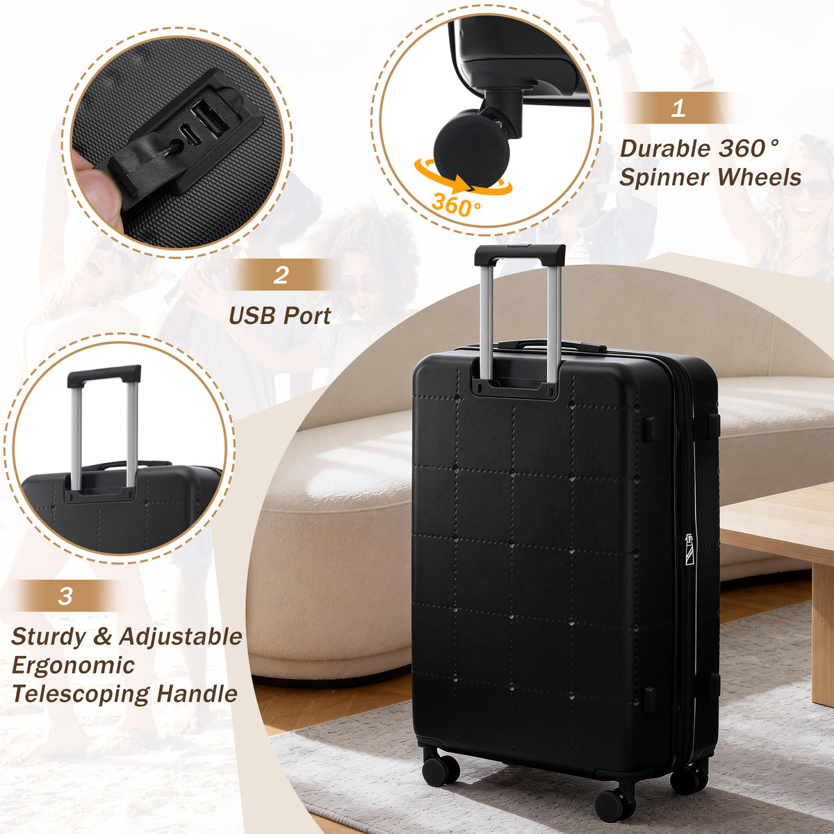 Hardside Luggage Set - 5 Piece with USB Port & TSA Lock