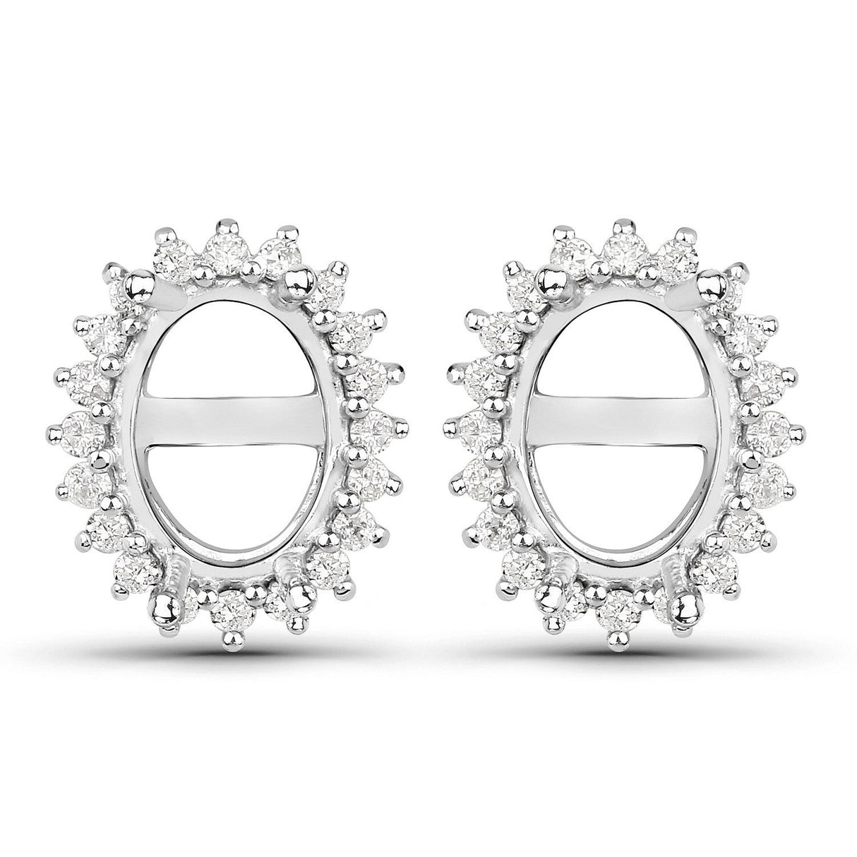 0.26 Carat Genuine White Diamond 14K White Gold Semi Mount Earrings - holds 8x6mm Oval Gemstones