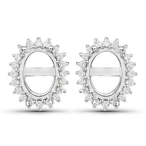 0.26 Carat Genuine White Diamond 14K White Gold Semi Mount Earrings - holds 8x6mm Oval Gemstones