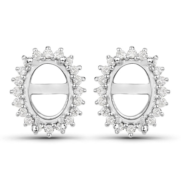 0.26 Carat Genuine White Diamond 14K White Gold Semi Mount Earrings - holds 8x6mm Oval Gemstones