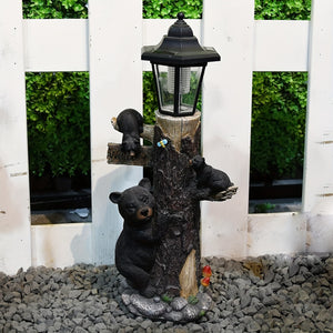 Black Bear Statue Welcome Sign Garden Statue with Solar Light