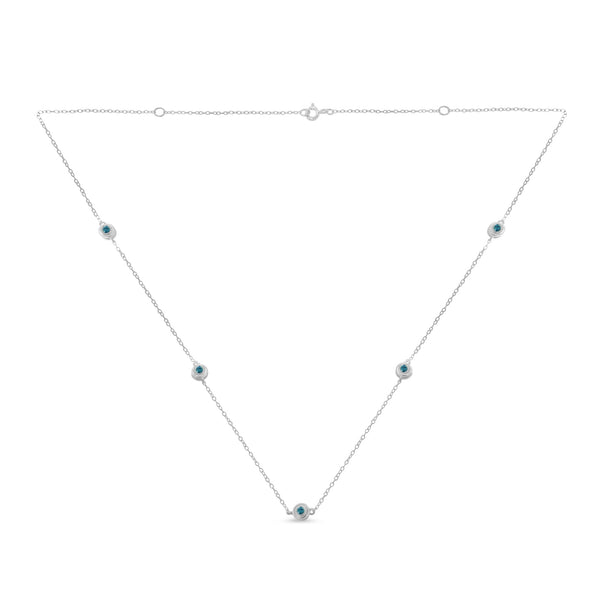 Sterling Silver Treated Blue Color Diamond Station Necklace (1/2 cttw, Blue Color, I2-I3 Clarity)