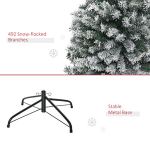 HOMCOM 6' Tall Unlit Snow-Flocked Slim Artificial Christmas Tree