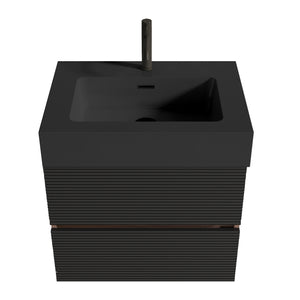Grace 24-Inch Wall-Mounted Bathroom Vanity, Black with Walnut, Double Drawer
