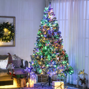 HOMCOM 7.5ft Tall Prelit Artificial Christmas Tree