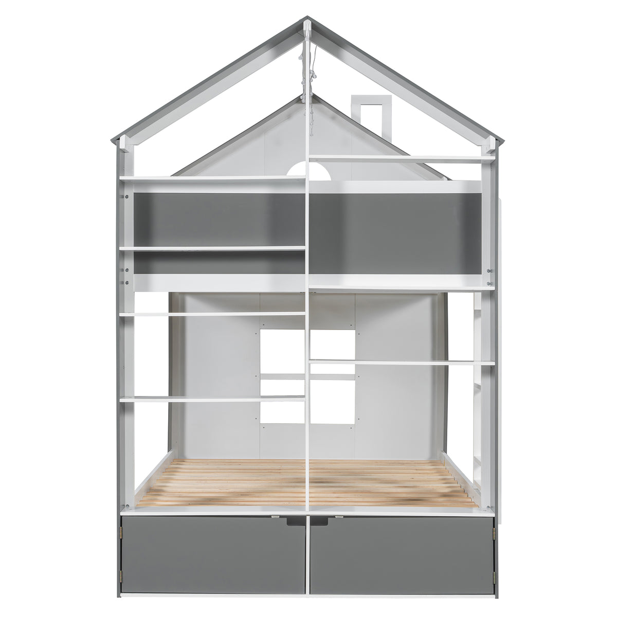 Full Size Bunk Bed with Storage Drawers & Shelves