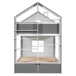 Full Size Bunk Bed with Storage Drawers & Shelves