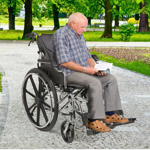 Lightweight Wheelchair Foldable For Adults, Manual Transport Chair With Double Brakes