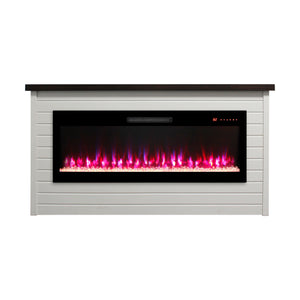65" Electric Fireplace With Wall Mantel, 50" Fireplace Insert Heater, Remote Control, Timer For Living Room - Antique White