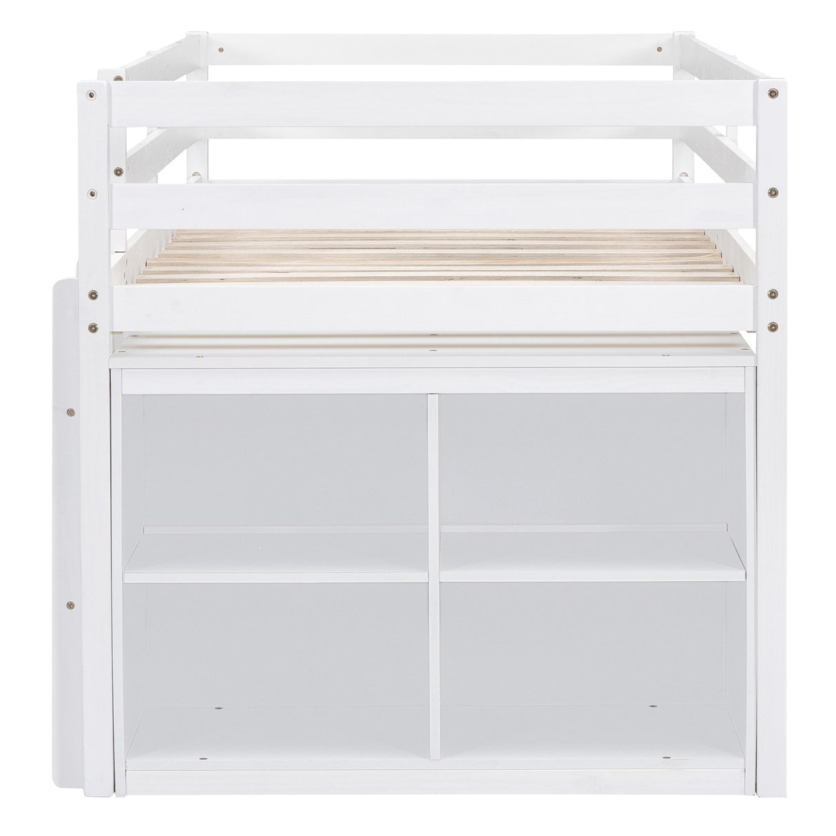 Loft Bed With Retractable Writing Desk And 4 Drawers, With Lateral Portable Desk And Shelves