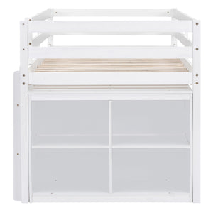 Loft Bed With Retractable Writing Desk And 4 Drawers, With Lateral Portable Desk And Shelves