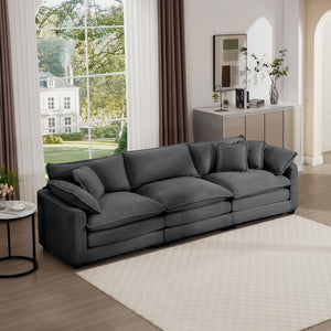 Mid-Century Modern 3 Seater Sectional Sofa With Arm And Throw Pillows