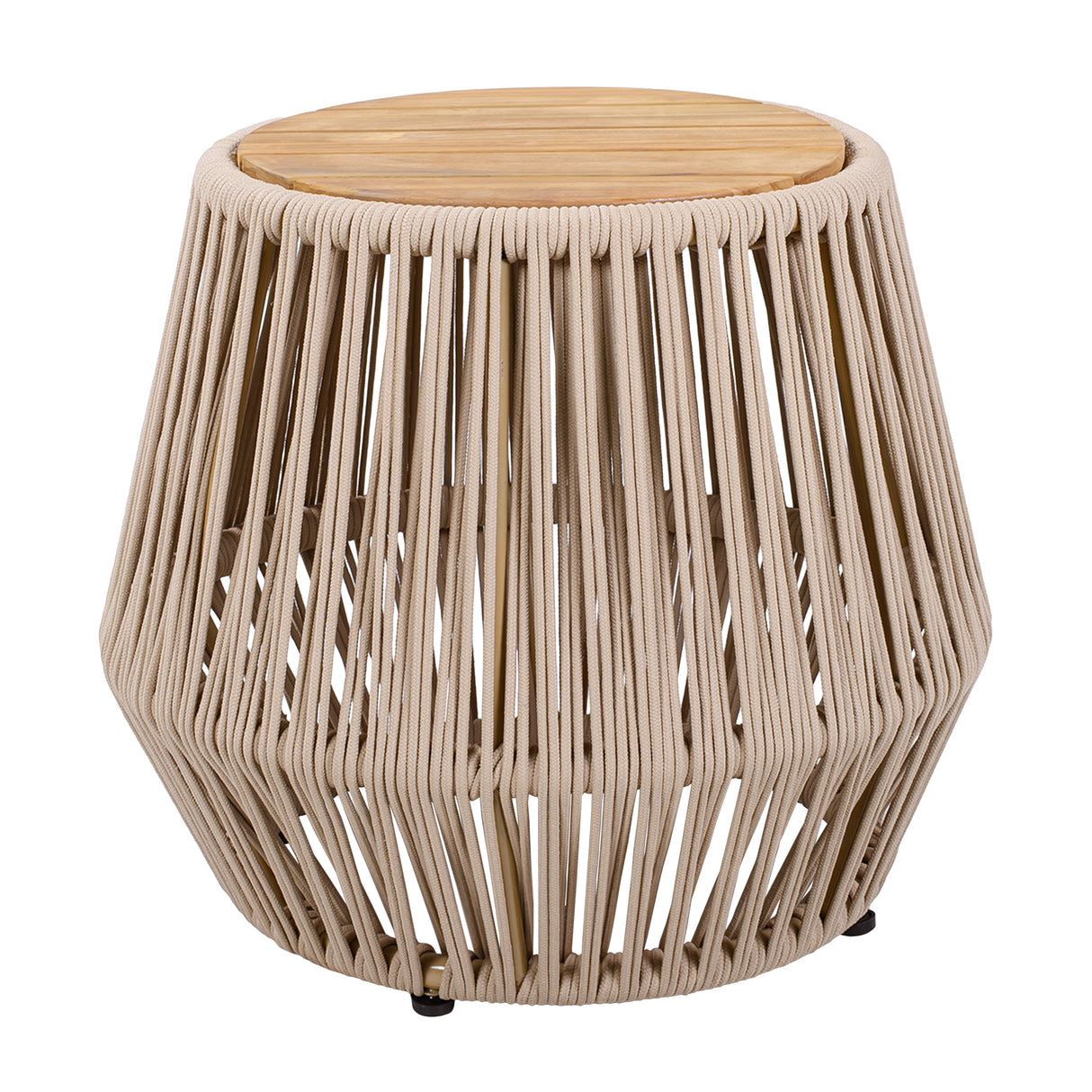 Acacia Wood Side Table with Beige Rope Base
