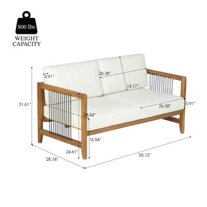 Acacia Wood Outdoor Loveseat with Handwoven Rope