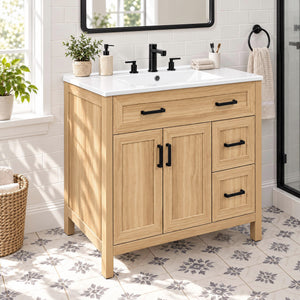 36-Inch Bathroom Vanity with Ceramic Sink, Soft-Close Doors and Drawers