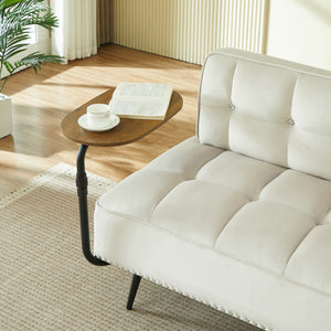 54-Inch Modern Two-Seater Velvet Sofa with Rotating Side Table
