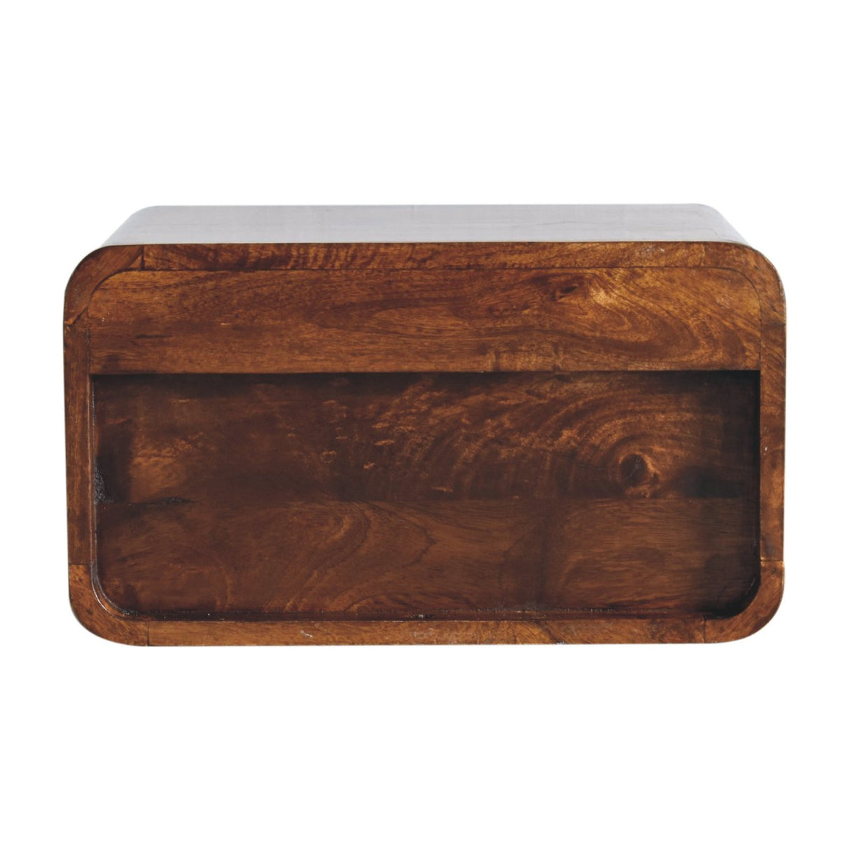 Large Floating Bedside, Curve Open Upper Slot, 1 Drawer, Chestnut