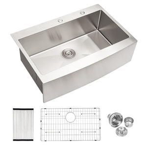 Farmhouse Style Topmount Apron Front Kitchen Sink With Easy Maintenance In Stainless Steel - Black
