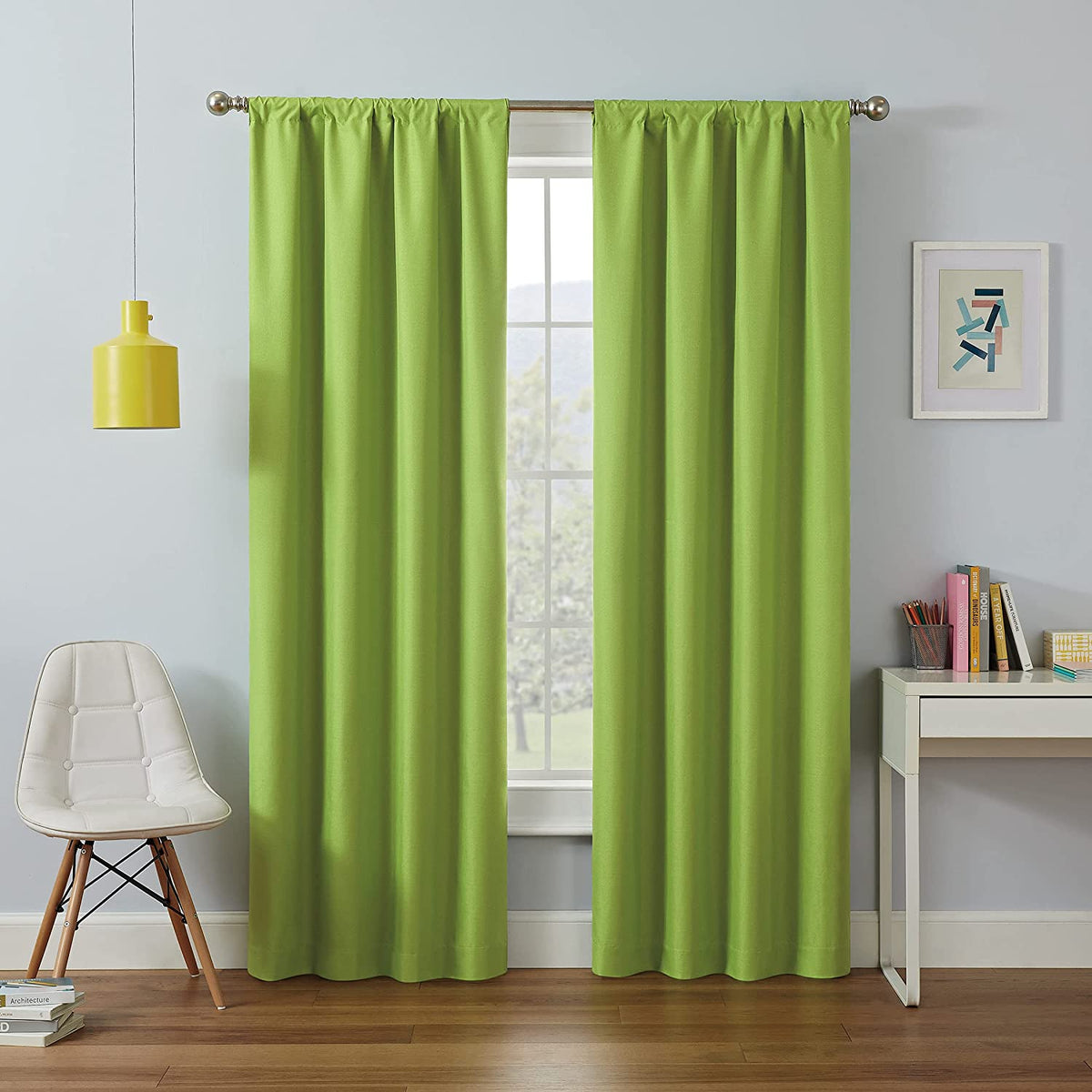 Set of Two 84" Solid Grommet Faux Silk Window Panels