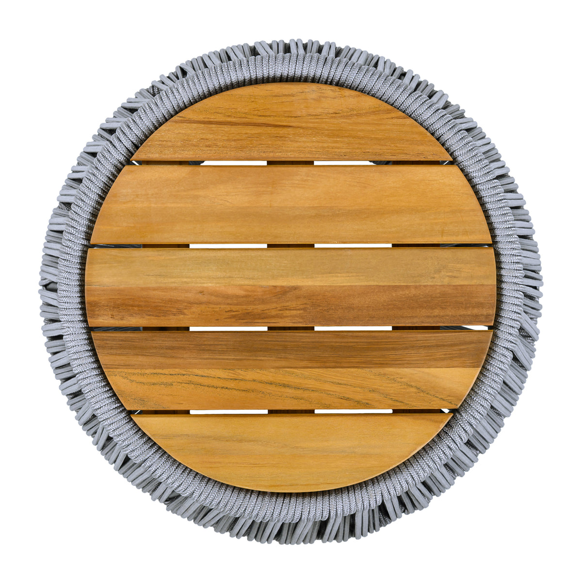 Acacia Wood Side Table with Grey Rope Design