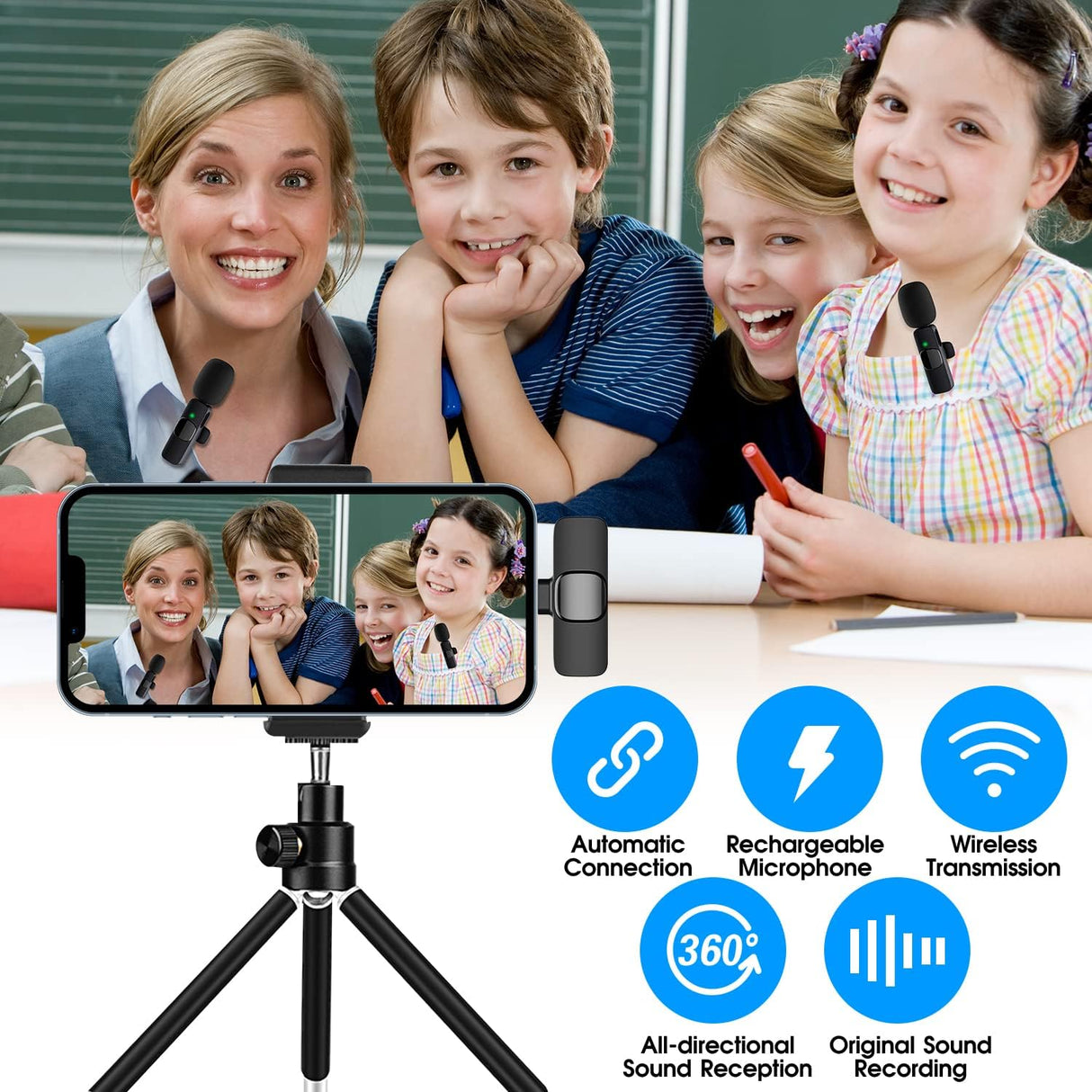 Wireless Lavalier Microphone for iPhone iPad Dual Clip On Mic 2 Pack Lightning