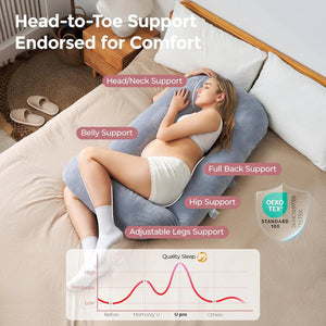 U-Shaped Full Body Pillow Side Sleeper Support Cushion 155cm Grey
