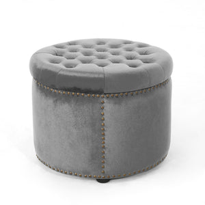 Elegant Round Ottoman Footstool With Studded Rim - Best Buy Furniture