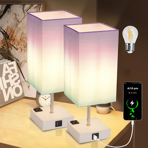 Touch Table Lamp with USB & Outlet – Modern Fabric Shade Bedside Light for Bedroom