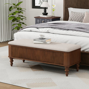 50.8-Inch Rubberwood Storage Ottoman Bench, Walnut