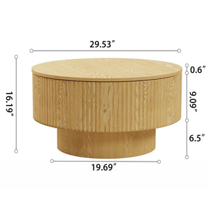 Round Coffee Table With 2 Dining Chairs Set, Ring Striped Design - Beige / Wood