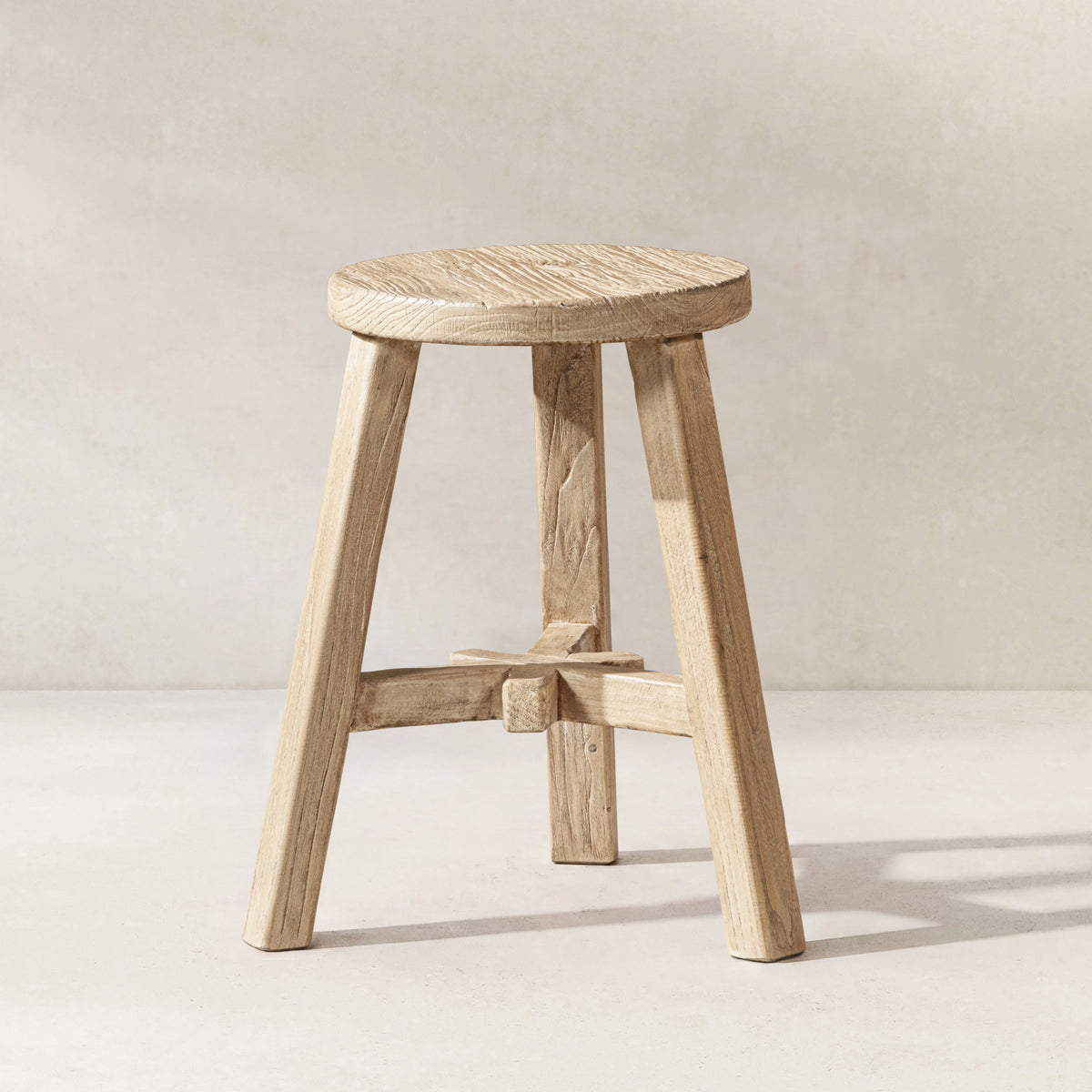 Linden Round Elm Wood Stool, 15.5-Inch, Light Brown
